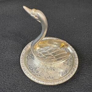 Silver-Plated Swan Trinket Dish/ Jewelry Holder • Zinc Alloy Silver
